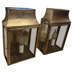 Pair of Strathmore Glazed Brass Exterior Wall Lanterns