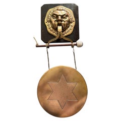 Antique Japanese Brass Wall Gong with Mask Mount & Kagome Star