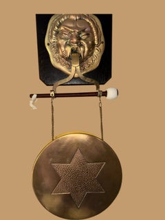 Antique Japanese Brass Wall Gong with Mask Mount & Kagome Star