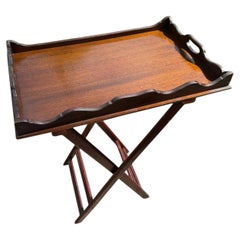 Antique Victorian George III Style Mahogany Butler's Tray on Folding Stand