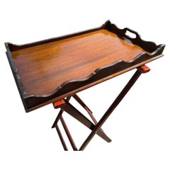 Antique Victorian George III Style Mahogany Butler's Tray on Folding Stand