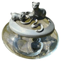 Seagull Canada Pewter and Glass Trinket Bowl with Playful Cats Lid