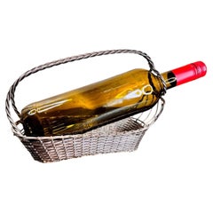 Silver-Plated Woven Wire Wine Bottle Cradle and Pouring Stand