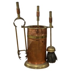 Antique Edwardian Arts & Crafts Copper and Brass Fireside Companion Set