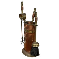 Antique Edwardian Arts & Crafts Copper and Brass Fireside Companion Set