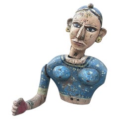Antique Indian Gangaur Gauri Articulated Polychrome Wooden Puppet Torso