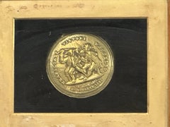 Antique Framed Trafalgar and Waterloo Commemorative Brass Snuff Box Lid