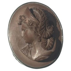 Antique Italian Grand Tour Carved Lava Cameo Brooch, Classical Profile