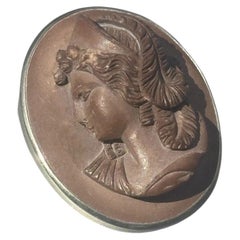 Antique Italian Grand Tour Carved Lava Cameo Brooch, Classical Profile