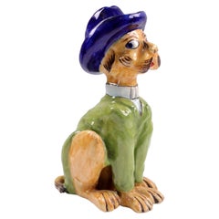 Antique Mosanic Faience Anthropomorphic Dog Pen Holder, Gallé Style
