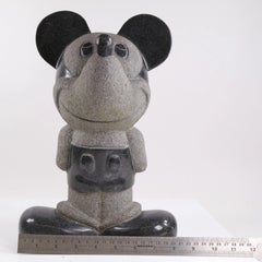 Hand-Carved Two-Tone Granite Mickey Mouse Sculpture