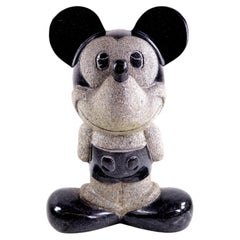 Hand-Carved Two-Tone Granite Mickey Mouse Sculpture