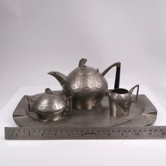 Antique Urania Jugendstil Pewter Four-Piece Tea Service, Holland, Model 1301