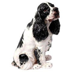 Large Antique Hand-Painted Terracotta Cocker Spaniel Pottery Figure