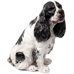 Large Antique Hand-Painted Terracotta Cocker Spaniel Pottery Figure