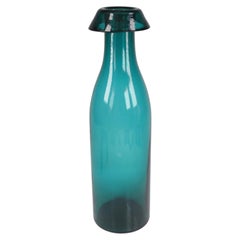Riihimäki Mid Century Teal Art Glass Bottle Vase Attributed to Nanny Still