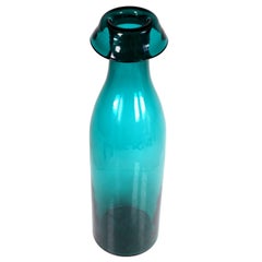 Riihimäki Mid Century Teal Art Glass Bottle Vase Attributed to Nanny Still