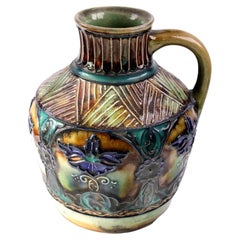 Attributed to Denby Tubelined Stoneware Jug Vase with Stylised Foliage