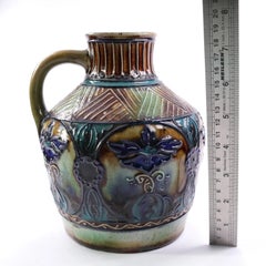 Attributed to Denby Tubelined Stoneware Jug Vase with Stylised Foliage