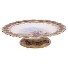 Antique Coalport Porcelain Footed Comport with Hand-Painted Sheep Scene
