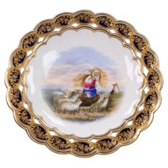 Antique Coalport Porcelain Footed Comport with Hand-Painted Sheep Scene