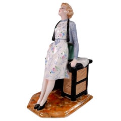Figurita «Secretaria» de cerámica italiana de estilo Art Déco, obra de Arturo Pannunzio para Bortolotti