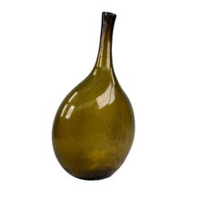 Antique Belgian Freeblown Olive-Amber Glass Spa Water Flask or Bottle ca. 1720