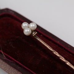 Antique 9ct Gold Trefoil Pearl and Diamond Stickpin with Fitted Box