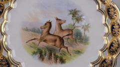 Antique Coalport Reticulated Cabinet Plate with Hand-Painted Wild Horses