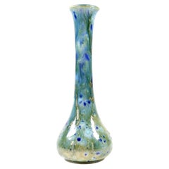 Antique Arts & Crafts Drip-Glazed Solifleur Pottery Vase, Peacock Tones