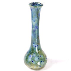 Antique Arts & Crafts Drip-Glazed Solifleur Pottery Vase, Peacock Tones
