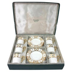 Aynsley Jewelled Bone China Demitasse Cup and Saucer Set of Six, Boxed