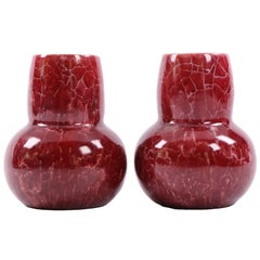 Pair of Arts & Crafts Red Sang de Boeuf Glazed Miniature Pottery Vases