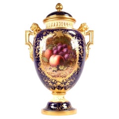 Coalport Edwardian Cobalt Blue Painted Fruit Trophy Vase by Frederick Chivers