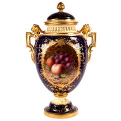 Coalport Edwardian Cobalt Blue Painted Fruit Trophy Vase by Frederick Chivers