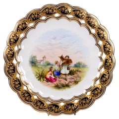 Plato antiguo de Coalport, pintado a mano y calado, con una escena de un burro