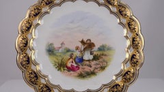 Plato antiguo de Coalport, pintado a mano y calado, con una escena de un burro