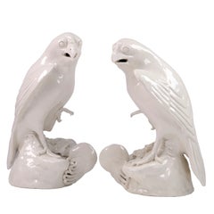 Antique Pair of Chinese Blanc de Chine Porcelain Bird Figurines