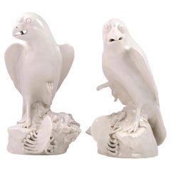 Antique Pair of Chinese Blanc de Chine Porcelain Bird Figurines