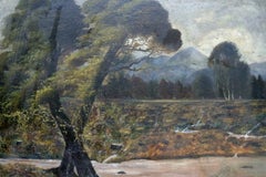 F. R. Cole: Flusslandschaft mit Bergen, Öl auf Leinwand
