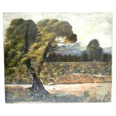 F. R. Cole: Flusslandschaft mit Bergen, Öl auf Leinwand