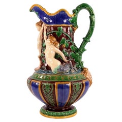 Antique Minton Majolica Mermaid, Triton and Putti Pitcher Jug, Shape 471