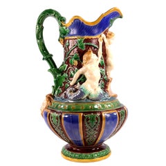 Antique Minton Majolica Mermaid, Triton and Putti Pitcher Jug, Shape 471