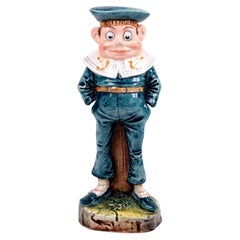 Antique Majolica Sailor Brownie Candleholder Figurine, after Palmer Cox