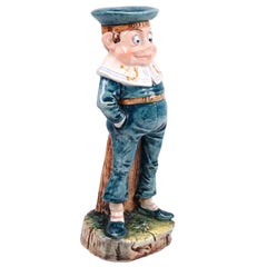 Antique Majolica Sailor Brownie Candleholder Figurine, after Palmer Cox