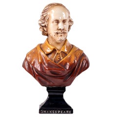 Antique Bretby Art Pottery Glazed Ceramic Bust of William Shakespeare