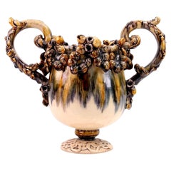 Falkland Pottery Acorn and Oak Leaf Majolica Twin-Handled Vase by Karen Ross