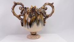 Falkland Pottery Acorn and Oak Leaf Majolica Twin-Handled Vase by Karen Ross