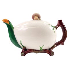 Victorian Minton Majolica Teapot with Toadstool Finial and Branch Handle