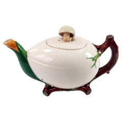 Victorian Minton Majolica Teapot with Toadstool Finial and Branch Handle